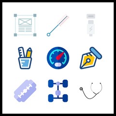 9 tool icon. Vector illustration tool set. usb cable and chassis icons for tool works
