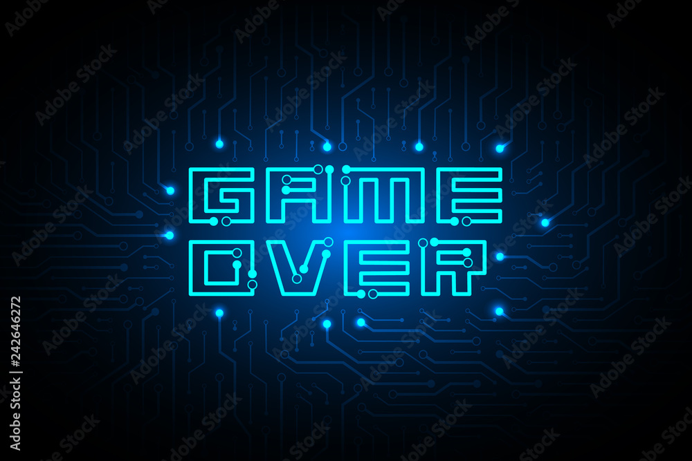 Poster circuit game over on technology background design.