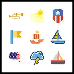 9 wind icon. Vector illustration wind set. sail boat and storm icons for wind works