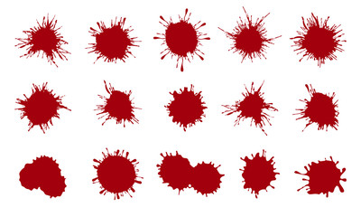 Hand drawn paint splatter. Horror bloody blobs. Blood drops. Vector isolated illustration.