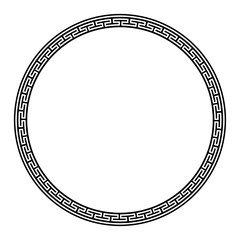 Greek key round frame. Typical egyptian, assyrian and greek motives circle border. Arabic geometric texture. Islamic Art. Abstract geometric. Vector and illustration.