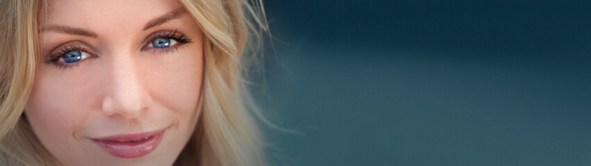 Panoamic Beautiful Blond Woman With Blue Eyes - obrazy, fototapety, plakaty