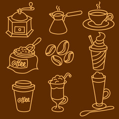 coffee drinks outline icon set