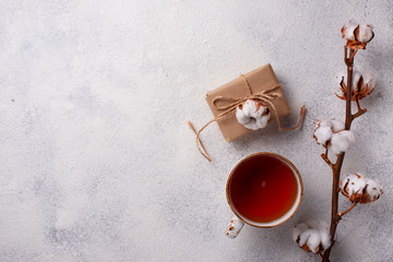 Composition with cotton branch and tea