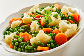 Assorted mixed young fresh steamed vegetables