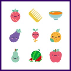 9 vegetarian icon. Vector illustration vegetarian set. pear and orange icons for vegetarian works