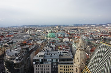 Panorama of winter Vienna from the tower of St. Stephen’s Cathedral. Austria.
