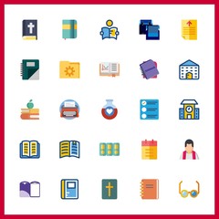 25 book icon. Vector illustration book set. agenda and text file icons for book works