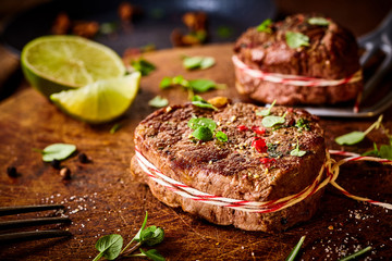 Fillet steak medallion seasoned with spices