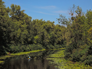 river with boy on kayak