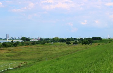 Fototapeta premium 風景 渡良瀬 午後 新緑の頃 茨城
