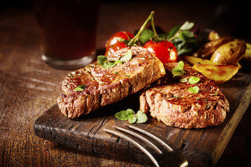 Thick tender roasted or grilled fillet medallions