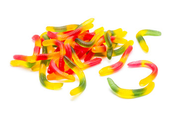 Jelly worms on white background
