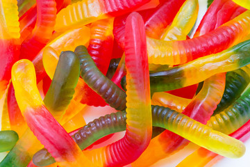 Jelly worms on white background