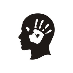 Профиль человека с отпечатком руки