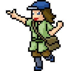 Fototapeta premium vector pixel art happy girl