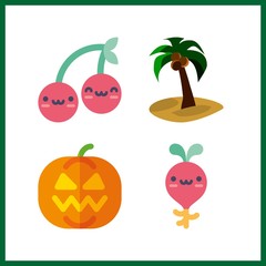 4 garden icon. Vector illustration garden set. cherry and pumpkin icons for garden works