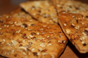 Vegan crunchy cookies with sunflower, flax seeds and sesame seeds isolated