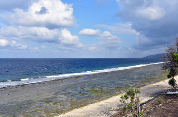 Seaweed farms during low tide at the north side of Nusa Penida Island, Indonesia