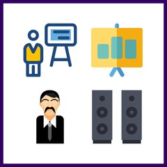 4 teaching icon. Vector illustration teaching set. lecture and male teacher icons for teaching works