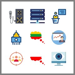 9 center icon. Vector illustration center set. skyscraper and target icons for center works