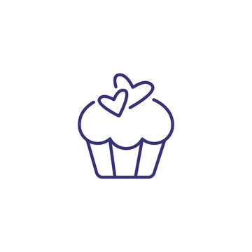 Valentines Day cake line icon. Cupcake, sweet food, dessert. Valentine Day concept. Vector illustration can be used for topics like holiday, unhealthy eating, bakery