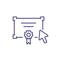 Diploma line icon. Degree, document, cursor. Online education concept. Vector illustration can be used for topics like university, college, modern education