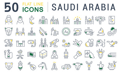 Set Vector Line Icons of Saudi Arabia.
