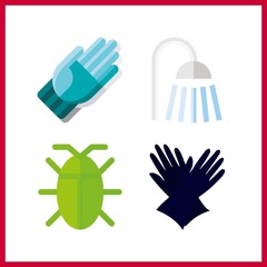 4 hygiene icon. Vector illustration hygiene set. shower and gloves icons for hygiene works
