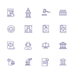 Court line icon set. Jury box, jail, constitution. Justice concept. Can be used for topics like crime, law, human rights
