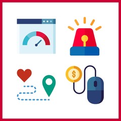 4 traffic icon. Vector illustration traffic set. pay per click and siren icons for traffic works