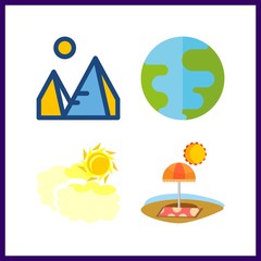 4 sunlight icon. Vector illustration sunlight set. pyramids and cloudy icons for sunlight works