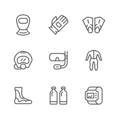 Set line icons of diving