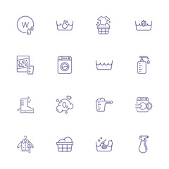 Laundry line icon set. Powder, basin, soap. Household concept. Can be used for topics like garment care, guide, manual