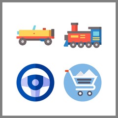 Naklejka premium 4 wheel icon. Vector illustration wheel set. shopping cart and steering wheel icons for wheel works