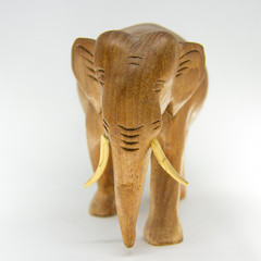 Wooden Handmade Elephant Statue Isolated on White Background