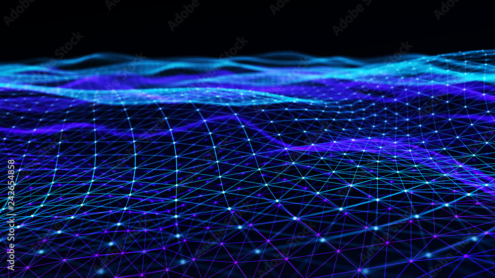 Poster abstract digital background with cybernetic particles. plexus geometric effect big data with compoun