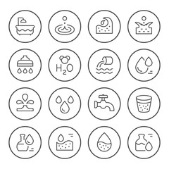Set round line icons of water