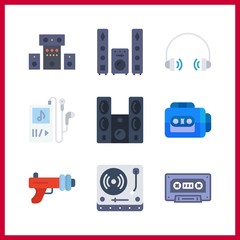 9 stereo icon. Vector illustration stereo set. headphones and turntable icons for stereo works