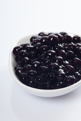 Bowl of black tapioca pearls or boba