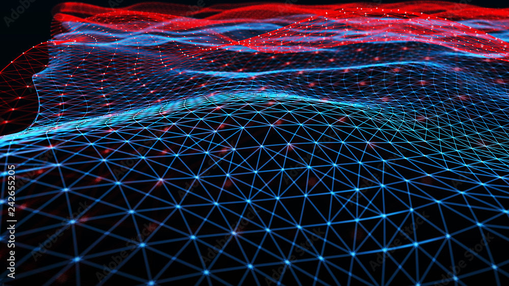 Poster abstract digital background with cybernetic particles. plexus geometric effect big data with compoun