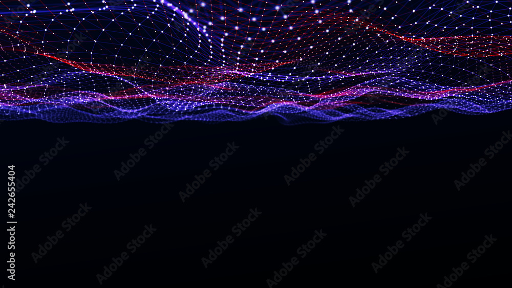 Poster abstract digital background with cybernetic particles. plexus geometric effect big data with compoun