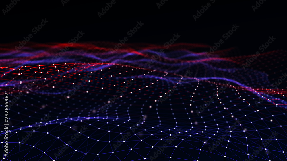 Poster abstract digital background with cybernetic particles. plexus geometric effect big data with compoun