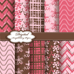 Set of vector abstract flower pattern paper for scrapbook.