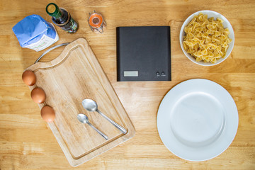 Food Ingredients sit on a Kitchen Table