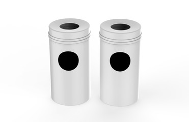 Blank dustbin mock up template on isolated white background, 3d illustration 