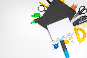 School supplies on white background ready for your design