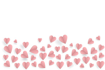 Hearts on abstract love background with paper cut hearts