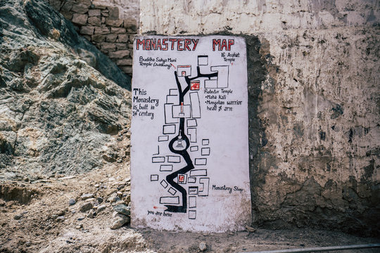 A Simple Monastery Map At Diskit Gompa.