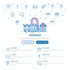 Fototapeta na wymiar Feminism web page template: women's rights, girl power, protest, girls are strong. Modern vector illustration.